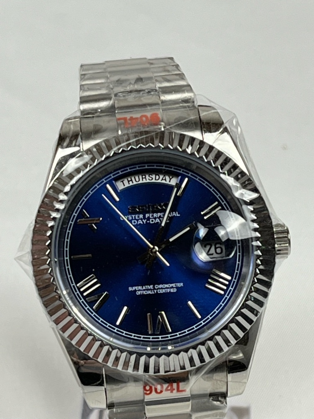 Luxury Automatic Style Watch Blue Dial Day Date Stainless Steel Jubilee Bracelet